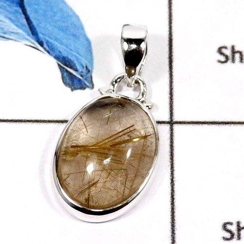 Golden Rutile H - ISP564-Exclusive Golden Rutile Gemstone Handmade Designer Pendants 925 Sterling Silver
