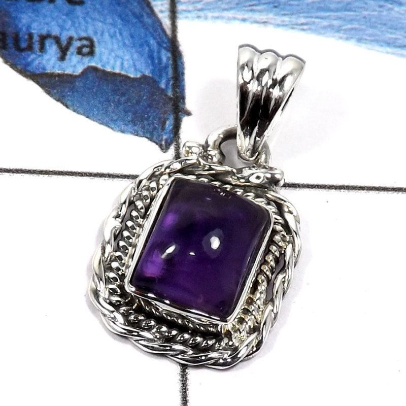 Amethyst Cab O - SD479-Exclusive Amethyst Gemstone Handmade Designer Wholesale Pendants 925 Sterling Silver