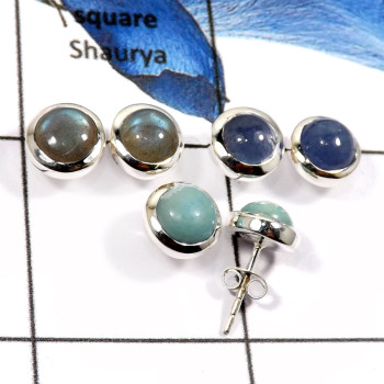 Larimar,Labradorite & Lapis Lazuli C - SSE843-3 Pairs Mix Cab Glorious Gemstone Wholesale Stud Earrings 925 Sterling Silver
