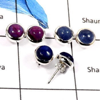 Purple Copper Turquoise,Tanzanite & Lapis Lazuli B - SSE842-3 Pairs Eye Catching Colorful Stud Earrings 925 Sterling Silver