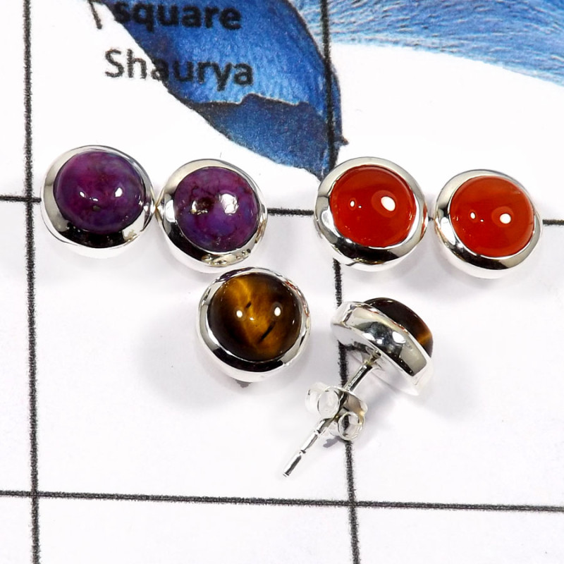 Tiger Eye,Carnelian &Purple Copper Turquoise D - SSE842-3 Pairs Eye Catching Colorful Stud Earrings 925 Sterling Silver Tiger Eye,Carnelian &Purple Copper Turquoise D - SSE842-3 Pairs Eye Catching Colorful Stud Earrings 925 Sterling Silver