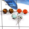 Carnelian Cab,Larimar & Tiger Eye O - SSE842-3 Pairs Eye Catching Colorful Stud Earrings 925 Sterling Silver