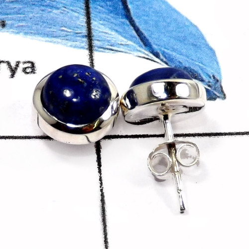 Lapis Lazuli A - SSE841-Natural Cabochon Gemstones Party Wear Stud Earrings 925 Sterling Silver Lapis Lazuli A - SSE841-Natural Cabochon Gemstones Party Wear Stud Earrings 925 Sterling Silver