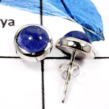 Tanzanite Cab C - SSE841-Natural Cabochon Gemstones Party Wear Stud Earrings 925 Sterling Silver