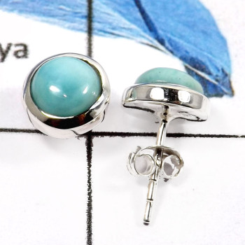 Larimar Cab E - SSE841-Natural Cabochon Gemstones Party Wear Stud Earrings 925 Sterling Silver
