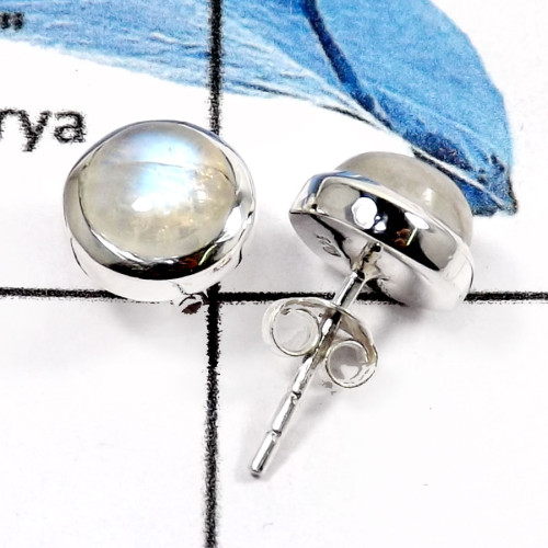 Rainbow Moonstone F - SSE841-Natural Cabochon Gemstones Party Wear Stud Earrings 925 Sterling Silver Rainbow Moonstone F - SSE841-Natural Cabochon Gemstones Party Wear Stud Earrings 925 Sterling Silver