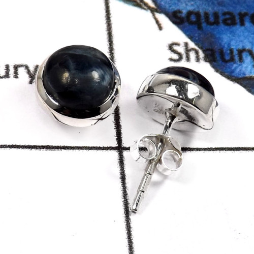 Pietersite H - SSE841-Natural Cabochon Gemstones Party Wear Stud Earrings 925 Sterling Silver Pietersite H - SSE841-Natural Cabochon Gemstones Party Wear Stud Earrings 925 Sterling Silver