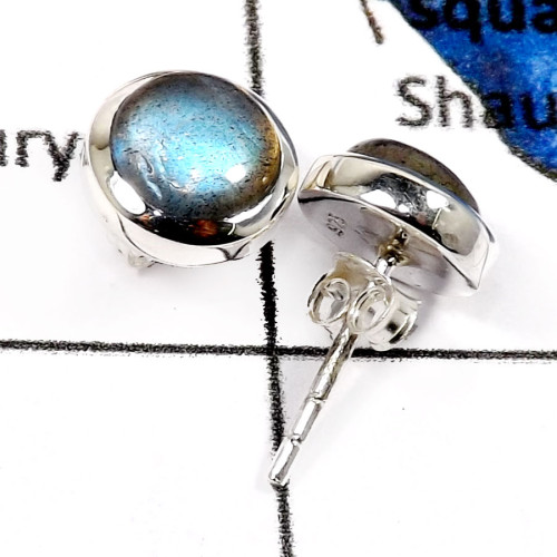 Labradorite O - SSE841-Natural Cabochon Gemstones Party Wear Stud Earrings 925 Sterling Silver Labradorite O - SSE841-Natural Cabochon Gemstones Party Wear Stud Earrings 925 Sterling Silver