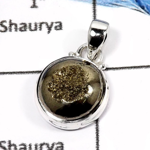 Pyrite Druzy K - SD476-Gorgeous Pyrite Druzy Handmade Designer Pendants 925 Sterling Silver Pyrite Druzy K - SD476-Gorgeous Pyrite Druzy Handmade Designer Pendants 925 Sterling Silver