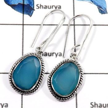 Chalcedony Cut B - SDE621-Natural Checker Cut Chalcedony Gemstone Designer Earrings 925 Sterling Silver Chalcedony Cut B - SDE621-Natural Checker Cut Chalcedony Gemstone Designer Earrings 925 Sterling Silver