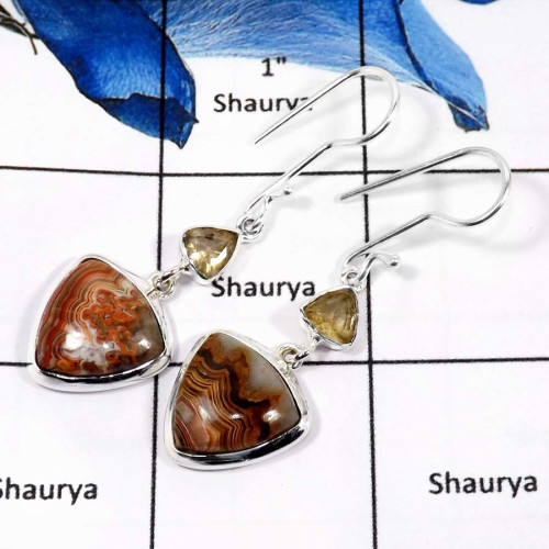 Crazy Lace Agate & Citrine C - SPE779-Gorgeous Two Stone Crazy Lace Agate & Citrine Cut Wholesale Earrings 925 Sterling Silver Crazy Lace Agate & Citrine C - SPE779-Gorgeous Two Stone Crazy Lace Agate & Citrine Cut Wholesale Earrings 925 Sterling Silver
