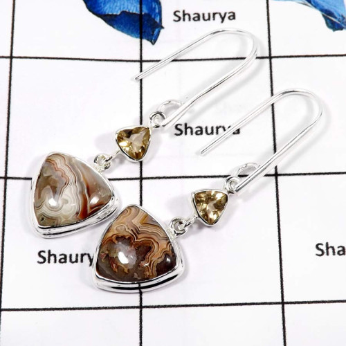 Crazy Lace Agate & Citrine E - SPE779-Gorgeous Two Stone Crazy Lace Agate & Citrine Cut Wholesale Earrings 925 Sterling Silver Crazy Lace Agate & Citrine E - SPE779-Gorgeous Two Stone Crazy Lace Agate & Citrine Cut Wholesale Earrings 925 Sterling Silver