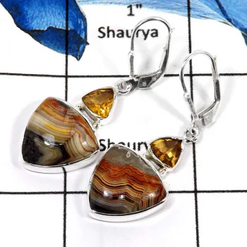 Crazy Lace Agate & Citrine O - SPE779-Gorgeous Two Stone Crazy Lace Agate & Citrine Cut Wholesale Earrings 925 Sterling Silver Crazy Lace Agate & Citrine O - SPE779-Gorgeous Two Stone Crazy Lace Agate & Citrine Cut Wholesale Earrings 925 Sterling Silver
