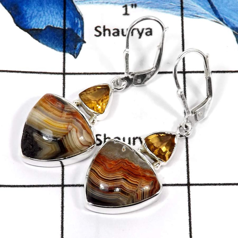 Crazy Lace Agate & Citrine O - SPE779-Gorgeous Two Stone Crazy Lace Agate & Citrine Cut Wholesale Earrings 925 Sterling Silver Crazy Lace Agate & Citrine O - SPE779-Gorgeous Two Stone Crazy Lace Agate & Citrine Cut Wholesale Earrings 925 Sterling Silver