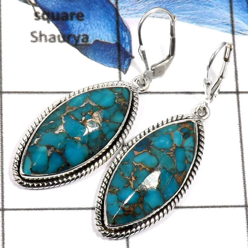 Blue Copper Turquoise D - SPE777-Pretty Look Gemstone Blue Copper Turquoise Handmade Earrings 925 Sterling Silver Blue Copper Turquoise D - SPE777-Pretty Look Gemstone Blue Copper Turquoise Handmade Earrings 925 Sterling Silver