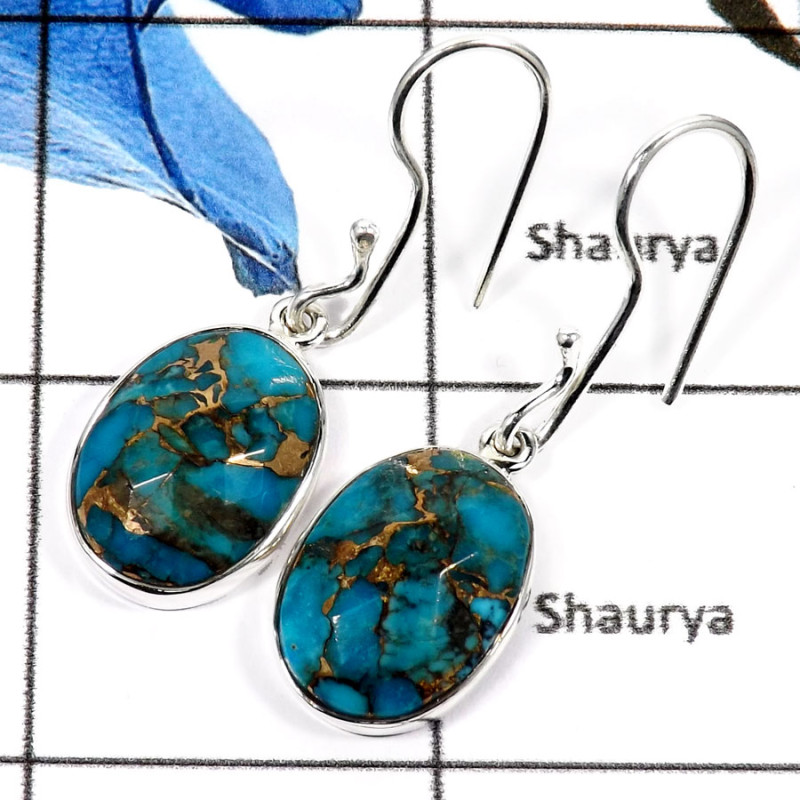 Blue Copper Turquoise E - SPE777-Pretty Look Gemstone Blue Copper Turquoise Handmade Earrings 925 Sterling Silver Blue Copper Turquoise E - SPE777-Pretty Look Gemstone Blue Copper Turquoise Handmade Earrings 925 Sterling Silver