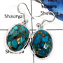 Blue Copper Turquoise O - SPE777-Pretty Look Gemstone Blue Copper Turquoise Handmade Earrings 925 Sterling Silver