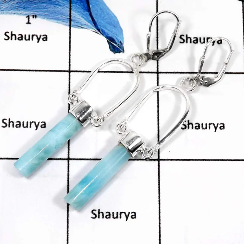 Larimar Cab A - SDE619-Eye Catching Larimar Tubes Designer Drop Earrings 925 Sterling Silver Larimar Cab A - SDE619-Eye Catching Larimar Tubes Designer Drop Earrings 925 Sterling Silver