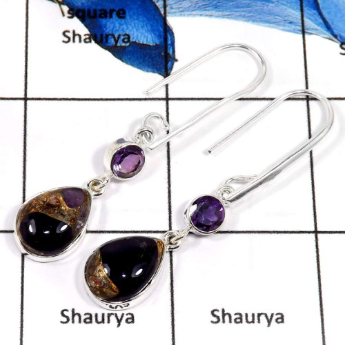 Mohave Amethyst Copper & Amethyst Cut B - SPE775-Beautiful Mohave Amethyst Copper & Amethyst Cut Wholesale Earrings 925 Sterling