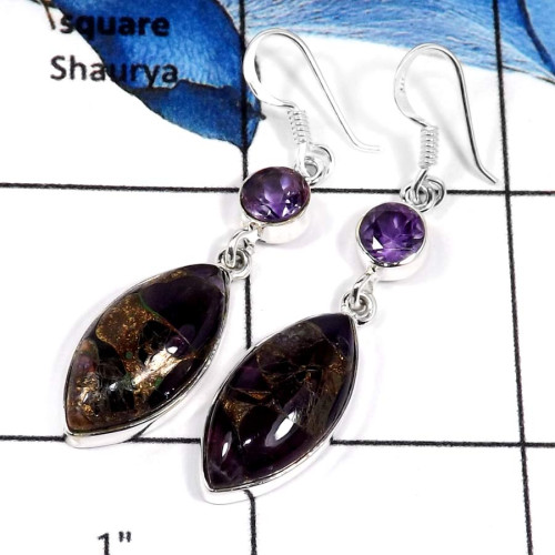 Mohave Amethyst Copper & Amethyst Cut F - SPE775-Beautiful Mohave Amethyst Copper & Amethyst Cut Wholesale Earrings 925 Sterling