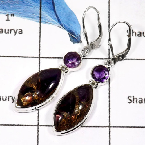Mohave Amethyst Copper & Amethyst Cut G - SPE775-Beautiful Mohave Amethyst Copper & Amethyst Cut Wholesale Earrings 925 Sterling