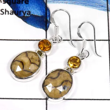 Schelam Bleand Cut & Citrine Cut A - SPE773-Elegant Schelam Bleand & Citrine Cut Plain Setting Earrings 925 Sterling Silver Schelam Bleand Cut & Citrine Cut A - SPE773-Elegant Schelam Bleand & Citrine Cut Plain Setting Earrings 925 Sterling Silver