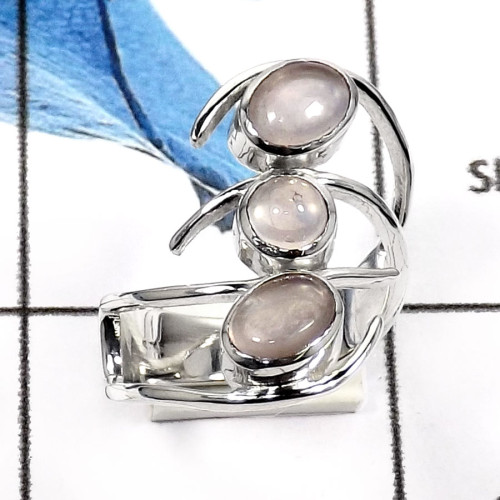 Rose Quartz F - SDR557-Attractive Party Wear Handmade Designer Rings 925 Sterling Silver