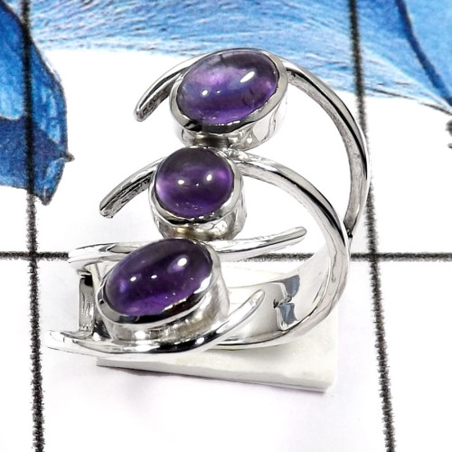 Amethyst Cab I - SDR557-Attractive Party Wear Handmade Designer Rings 925 Sterling Silver