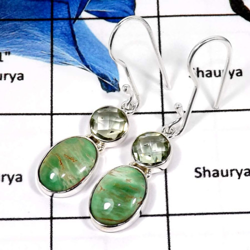 Verasite & Green Amethyst B - SPE771-Glorious Verasite & Green Amethyst Cut Handmade Wholesale Earrings 925 Sterling Silver Verasite & Green Amethyst B - SPE771-Glorious Verasite & Green Amethyst Cut Handmade Wholesale Earrings 925 Sterling Silver