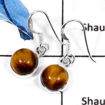 Tiger Eye I - SDE614-Natural Yellow Tiger Eye Handmade Designer Earrings 925 Sterling Silver