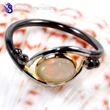 Ethiopian Opal O - SFJ883-Multi Fire Ethiopian Opal Party Wear Rings 925 Sterling Silver