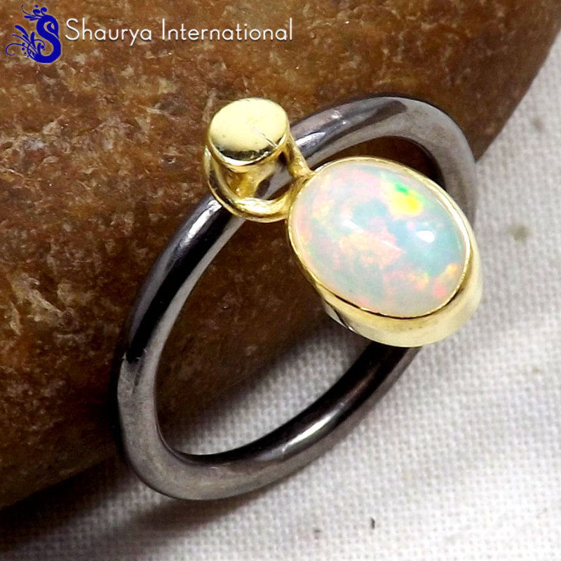Ethiopian Opal D - SFJ881-Sparkling Ethiopian Opal Gold Plated Black Rhodium Rings 925 Sterling Silver Ethiopian Opal D - SFJ881-Sparkling Ethiopian Opal Gold Plated Black Rhodium Rings 925 Sterling Silver