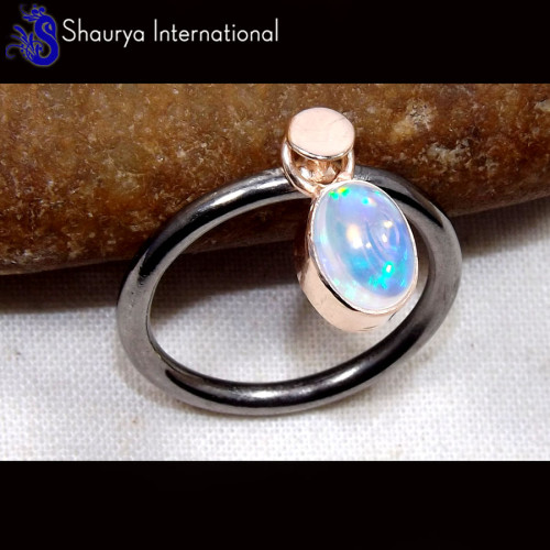 Ethiopian Opal F - SFJ881-Sparkling Ethiopian Opal Gold Plated Black Rhodium Rings 925 Sterling Silver Ethiopian Opal F - SFJ881-Sparkling Ethiopian Opal Gold Plated Black Rhodium Rings 925 Sterling Silver