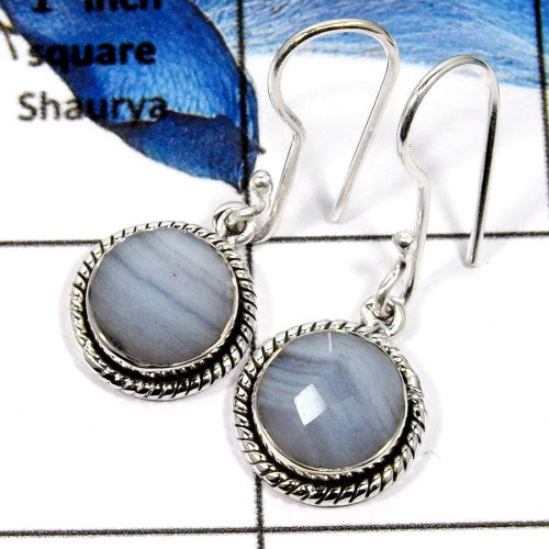 Blue Lace Agate C - SDE610-Exclusive Blue Lace Agate Checker Cut Wholesale Earrings 925 Sterling Silver