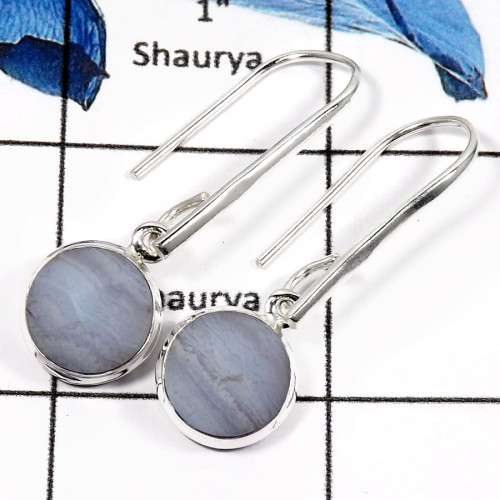 Blue Lace Agate D - SDE610-Exclusive Blue Lace Agate Checker Cut Wholesale Earrings 925 Sterling Silver