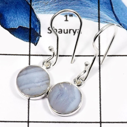 Blue Lace Agate E - SDE610-Exclusive Blue Lace Agate Checker Cut Wholesale Earrings 925 Sterling Silver