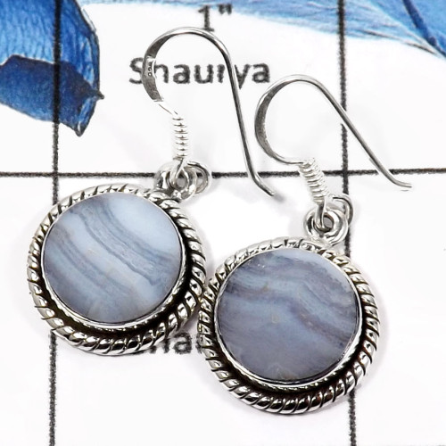 Blue Lace Agate O - SDE610-Exclusive Blue Lace Agate Checker Cut Wholesale Earrings 925 Sterling Silver