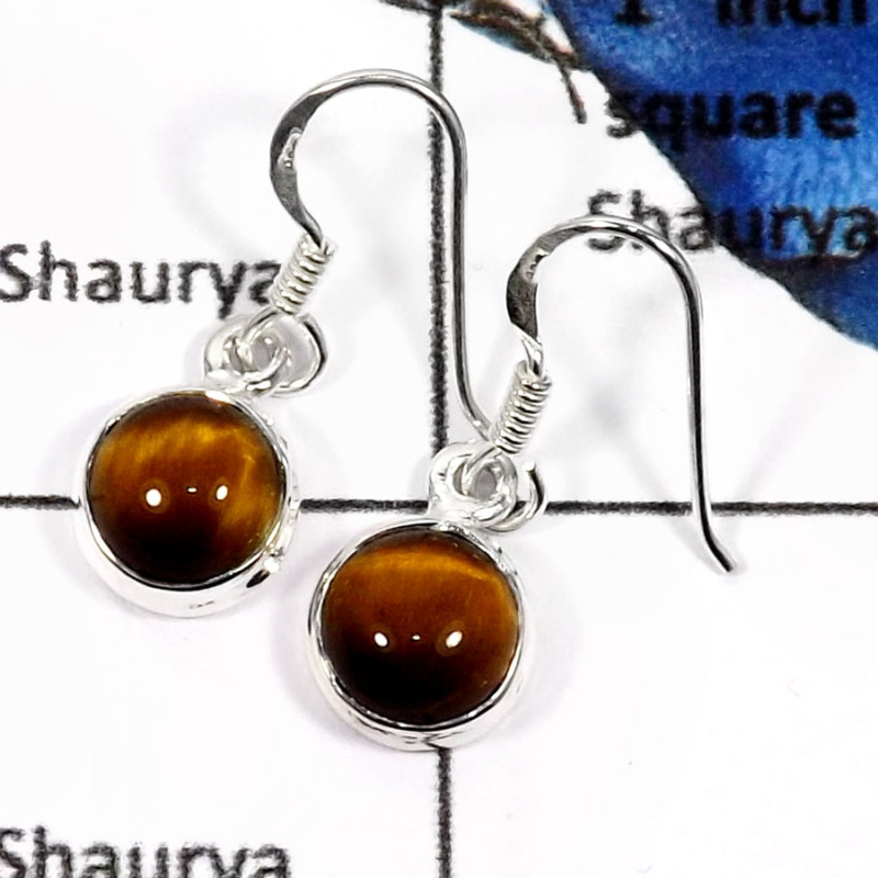 Tiger Eye A - SPE769-Natural Tiger Eye Gemstone Plain Silver Earrings 925 Sterling Silver Tiger Eye A - SPE769-Natural Tiger Eye Gemstone Plain Silver Earrings 925 Sterling Silver