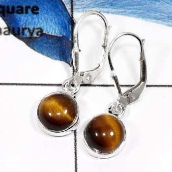 Tiger Eye C - SPE769-Natural Tiger Eye Gemstone Plain Silver Earrings 925 Sterling Silver Tiger Eye C - SPE769-Natural Tiger Eye Gemstone Plain Silver Earrings 925 Sterling Silver