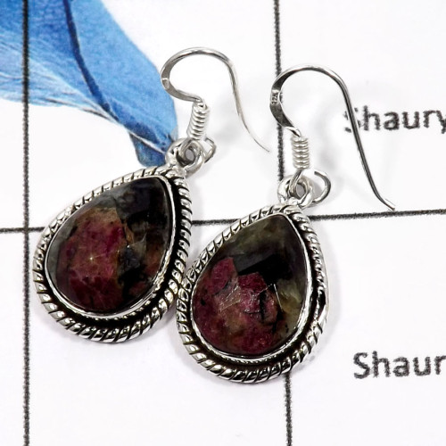 Eudialyte A - SDE604-Gorgeous Eudialyte Checker Cut Wholesale Designer Earrings 925 Sterling Silver