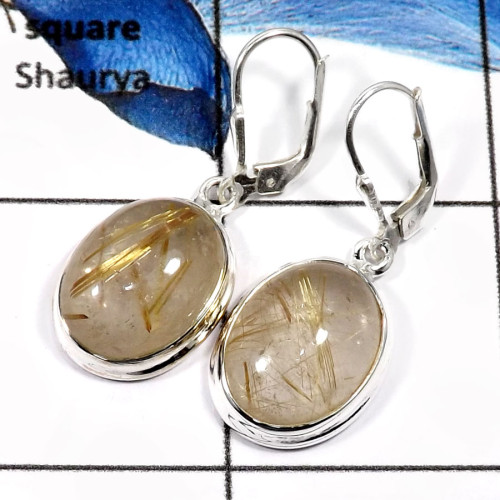 Golden Rutile B - SPE768-Elegant Golden Rutile Handmade Plain Silver Earrings 925 Sterling Silver