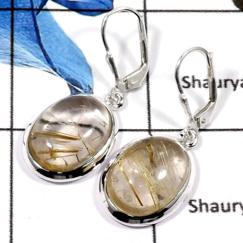 Golden Rutile G - SPE768-Elegant Golden Rutile Handmade Plain Silver Earrings 925 Sterling Silver