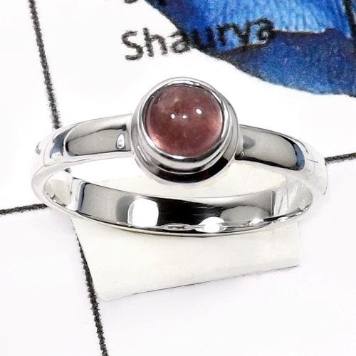 Tourmaline Cab C - PSR739-Attractive Tourmaline Cab Handmade Plain Setting Ring 925 Sterling Silver