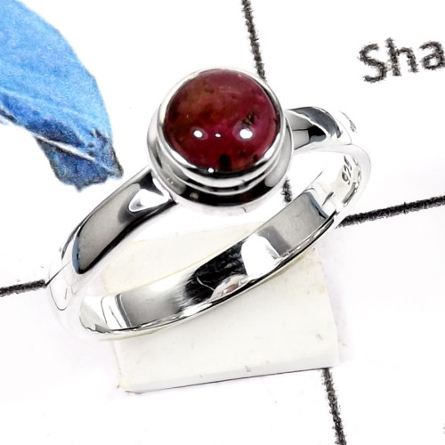 Tourmaline Cab E - PSR739-Attractive Tourmaline Cab Handmade Plain Setting Ring 925 Sterling Silver