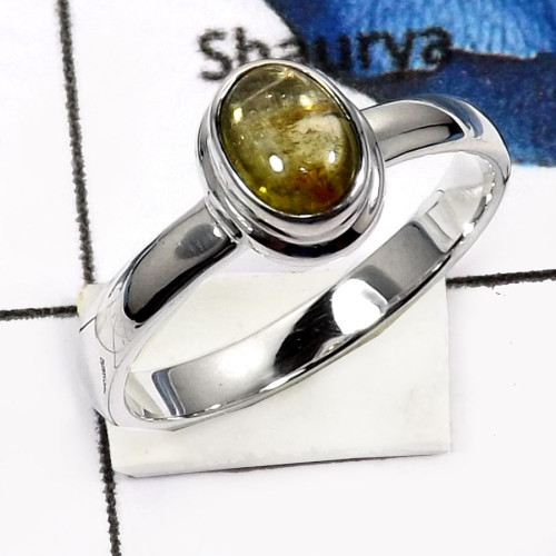 Tourmaline Cab G - PSR739-Attractive Tourmaline Cab Handmade Plain Setting Ring 925 Sterling Silver
