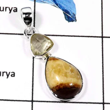Septarian & Lemon Quartz C - SD470-Exclusive Septarian & Lemon Quartz Wholesale Designer Pendants 925 Sterling Silver Septarian & Lemon Quartz C - SD470-Exclusive Septarian & Lemon Quartz Wholesale Designer Pendants 925 Sterling Silver