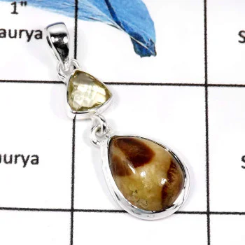 Septarian & Lemon Quartz D - SD470-Exclusive Septarian & Lemon Quartz Wholesale Designer Pendants 925 Sterling Silver Septarian & Lemon Quartz D - SD470-Exclusive Septarian & Lemon Quartz Wholesale Designer Pendants 925 Sterling Silver