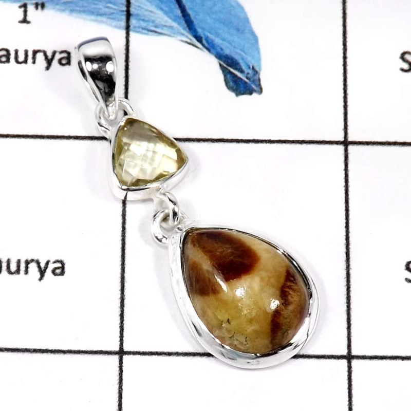 Septarian & Lemon Quartz D - SD470-Exclusive Septarian & Lemon Quartz Wholesale Designer Pendants 925 Sterling Silver Septarian & Lemon Quartz D - SD470-Exclusive Septarian & Lemon Quartz Wholesale Designer Pendants 925 Sterling Silver