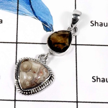 Crazy Lace Agate & Smoky Quartz O - SD468-Gorgeous Two Stone Crazy Lace Agate & Smoky Quartz Designer Pendants 925 Sterling Silv Crazy Lace Agate & Smoky Quartz O - SD468-Gorgeous Two Stone Crazy Lace Agate & Smoky Quartz Designer Pendants 925 Sterling Silv