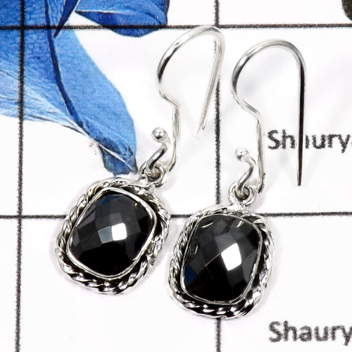 Hematite Cut A - SDE600-Natural Checker Cut Hematite Wholesale Handmade Earrings 925 Sterling Silver